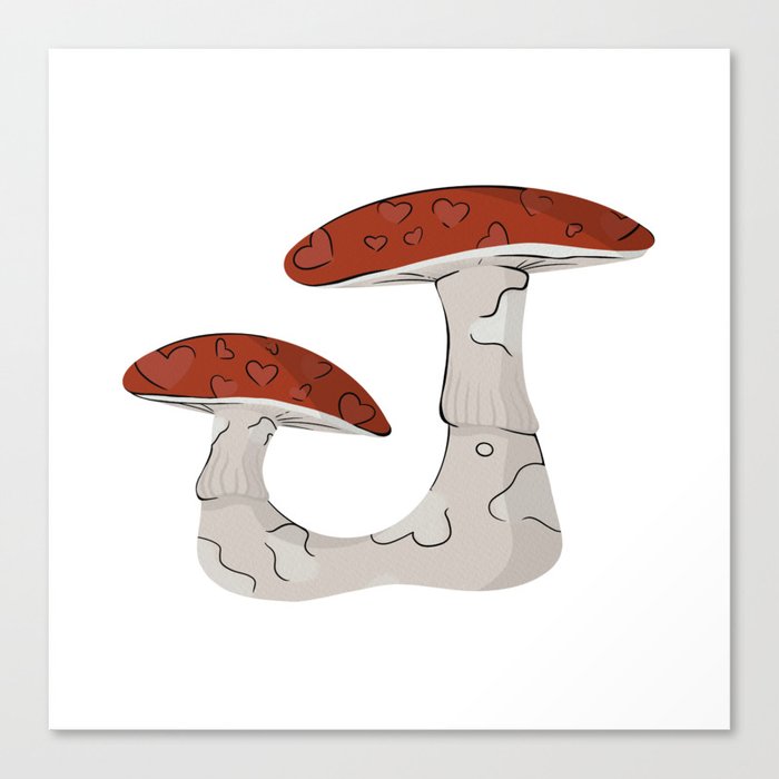 A Pair of Red Heart Cap Magic Mushrooms Illustration Canvas Print
