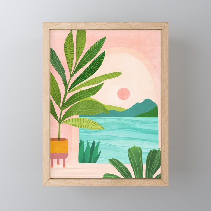 Vacation Views - Pink Coastal Landscape Framed Mini Art Print