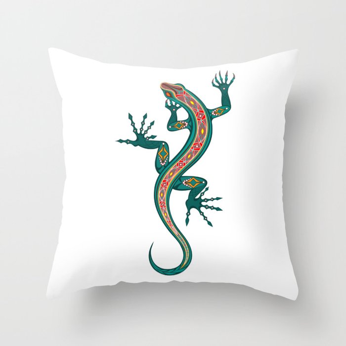 Green Lizard Throw Pillow