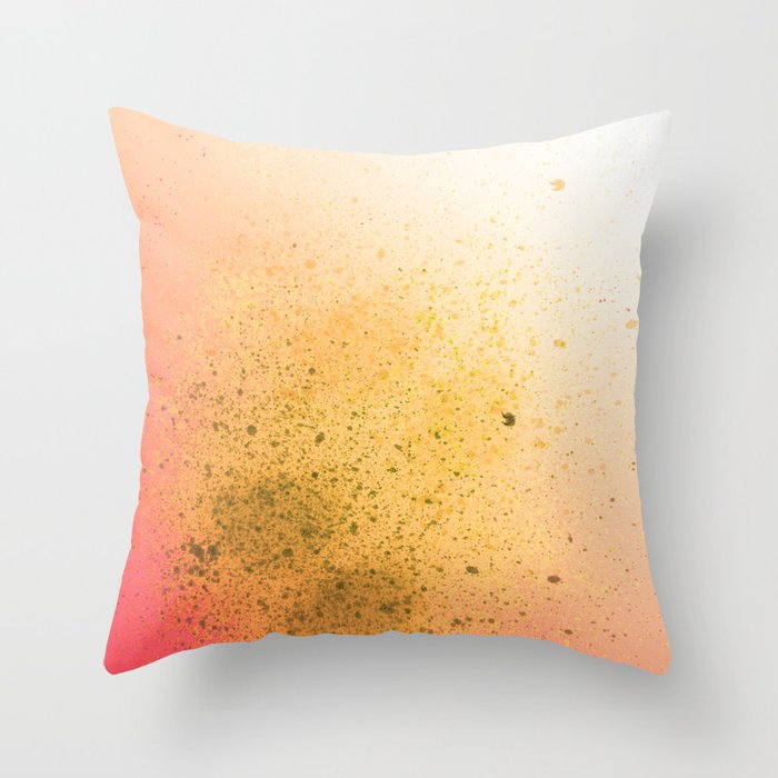 Summer Salmon and Yellow Spray Paint Splatter Throw Pillow