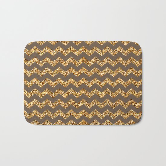 Brown Gold Glitter Chevron Bath Mat