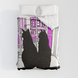 Window Cats Silhouette Hot Pink Comforter