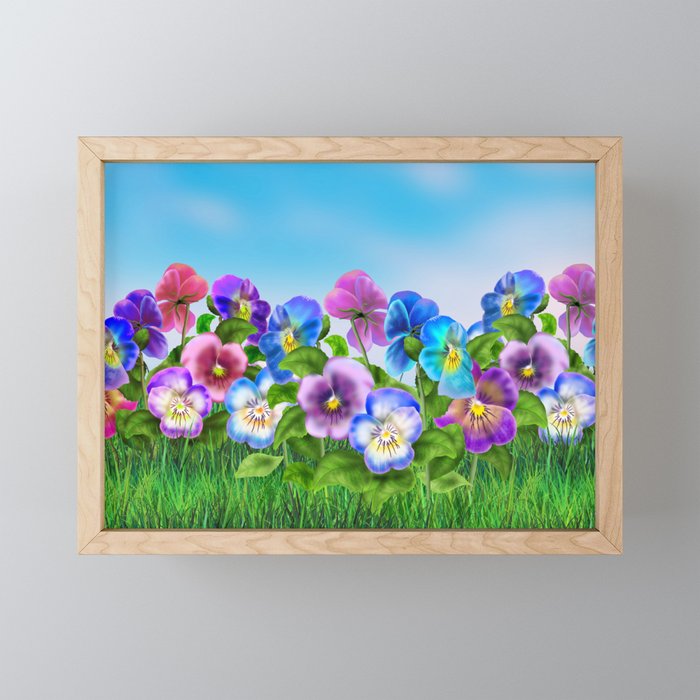 Beautiful Spring Violet Pansy Flowers Garden Framed Mini Art Print