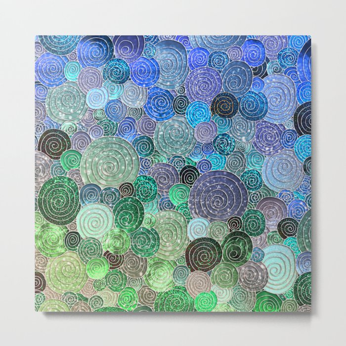 Abstract blue & green glamour glitter circles and polka dots for ladies Metal Print