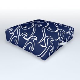 Rough Sea Pattern - white on navy blue Outdoor Floor Cushion | Sports, Water, Sport, Waves, Ocean, Maritime, Pattern, Surfer, Captain, Boat 