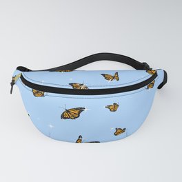 Vintage Butterfly pattern on blue background Fanny Pack