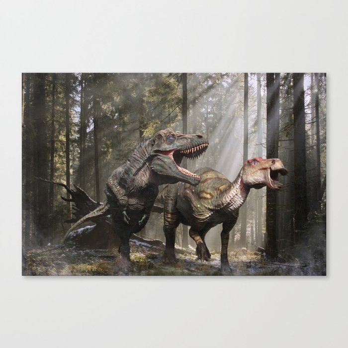 Tyrannosaurus hunting edmontosaurus Canvas Print