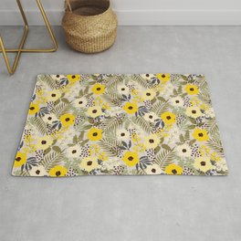 Yellow Boho Style Tropical Florals  Area & Throw Rug
