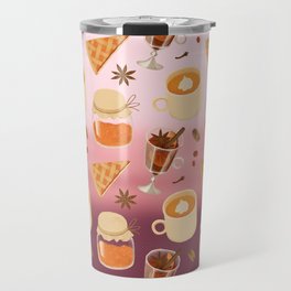 Sweet Pink Orange Brown Breakfast Coffee Pie Ombre Illustration Travel Mug