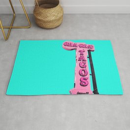 Cha-Cha's Tacos Retro Vintage Pink Sign Area & Throw Rug