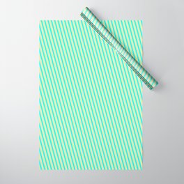 [ Thumbnail: Aqua and Pale Goldenrod Colored Lined/Striped Pattern Wrapping Paper ]