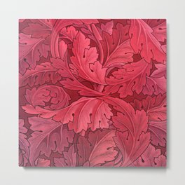 William Morris herbaceous acanthus crimson red Italian Laurel textile floral leaf print for duvet, curtain, pillow, bathroom, wallpaper, and home and wall decor Metal Print