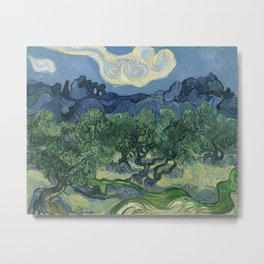Vincent van Gogh - Olive Trees in a Mountainous Landscape Metal Print | Master, Night, Impressionism, Oil, Painting, Vangogh, Dusk, Twilight, Alpilles, Impressionist 
