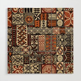 Hawaiian style tapa tribal fabric abstract patchwork vintage vintage pattern Wood Wall Art