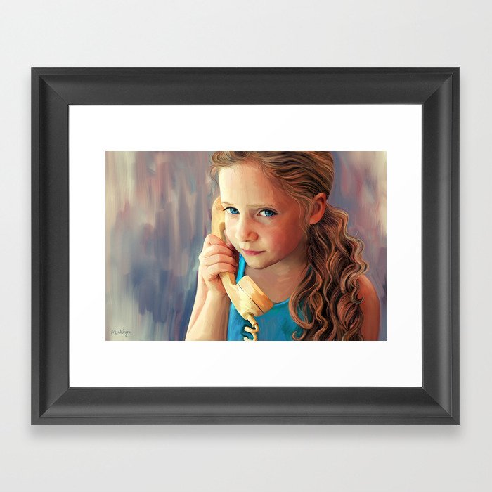 The Confidante - painting of a young girl on the phone Framed Art Print