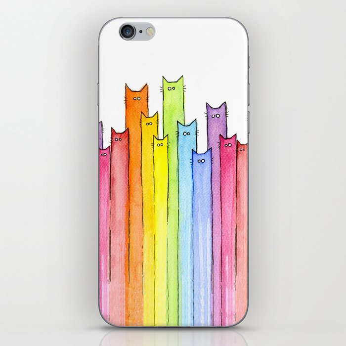 Cat Rainbow Watercolor Pattern iPhone Skin