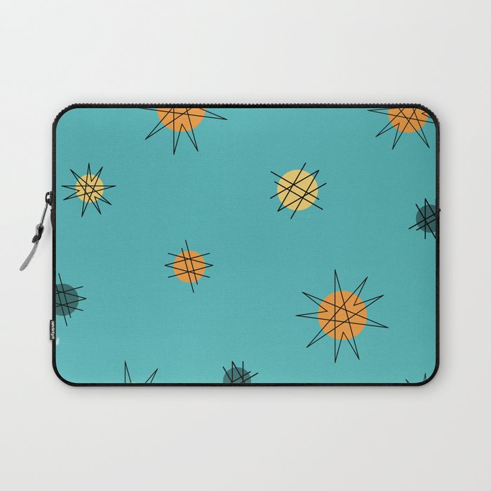 Atomic Age Starburst Planets Turquoise Orange Yellow Laptop Sleeve