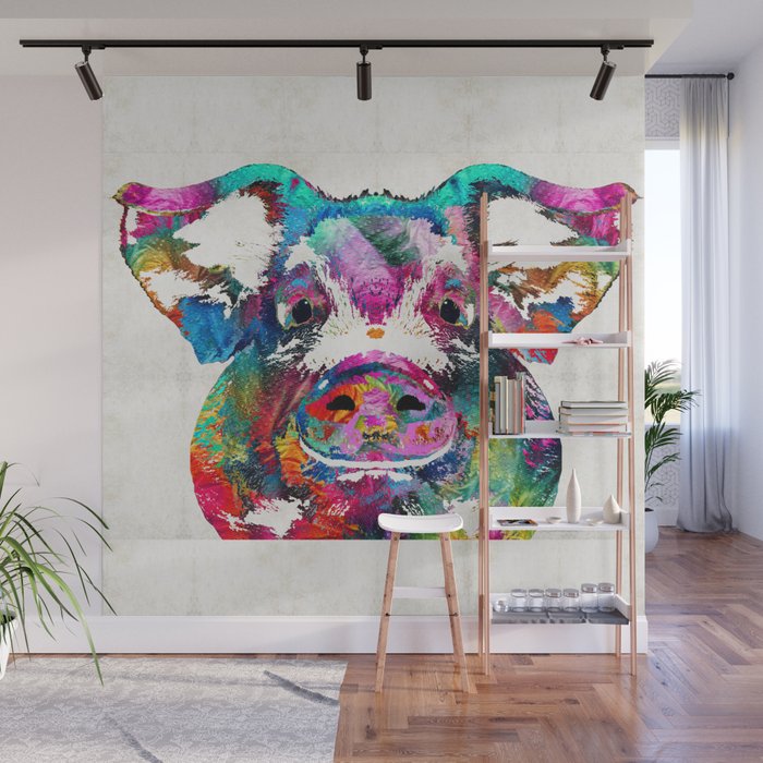 Colorful Pig Art - Squeal Appeal - By Sharon Cummings Wall Mural