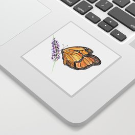 Monarch Butterfly Watercolor Art, Orange Butterfly Painting, Purple Flower Sticker