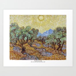 Olive Trees with Yellow Sky and Sun by Vincent Van Gogh Art Print