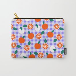 Fresh Oranges Pattern with Peri Gingham Plaid Background Carry-All Pouch