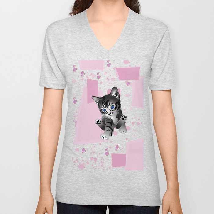 Grey-Tabby Kittens V Neck T Shirt