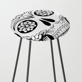 Sugar Skull Black And White Tattoo Old School Counter Stool