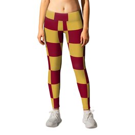 Checkered Pattern Burgundy and Gold Leggings | Checker, Summer, Checkers, Trends, Gold, New, Dark, Box, Red, Square 