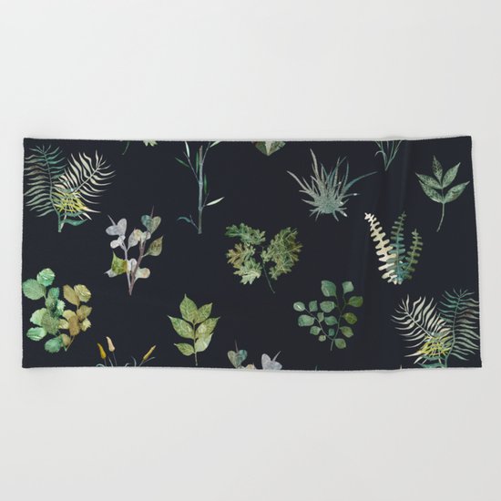 Green Nature at Night Beach Towel