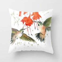 Hummingbird Watercolor Throw Pillow