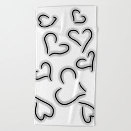 Cute Hearts Black and White Beach Towel