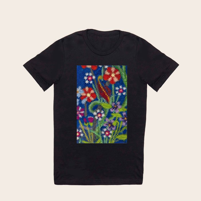 Starry Floral Felted Wool, Blue T Shirt by Alexandra Tarasoff