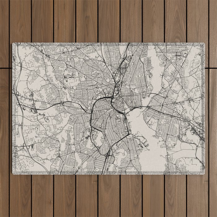 Providence USA. Black and White City Map Outdoor Rug