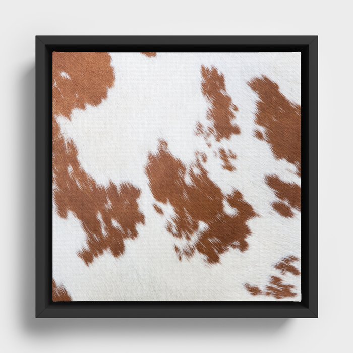 Minimal Brown Cowhide, Cow Skin Print Pattern Framed Canvas