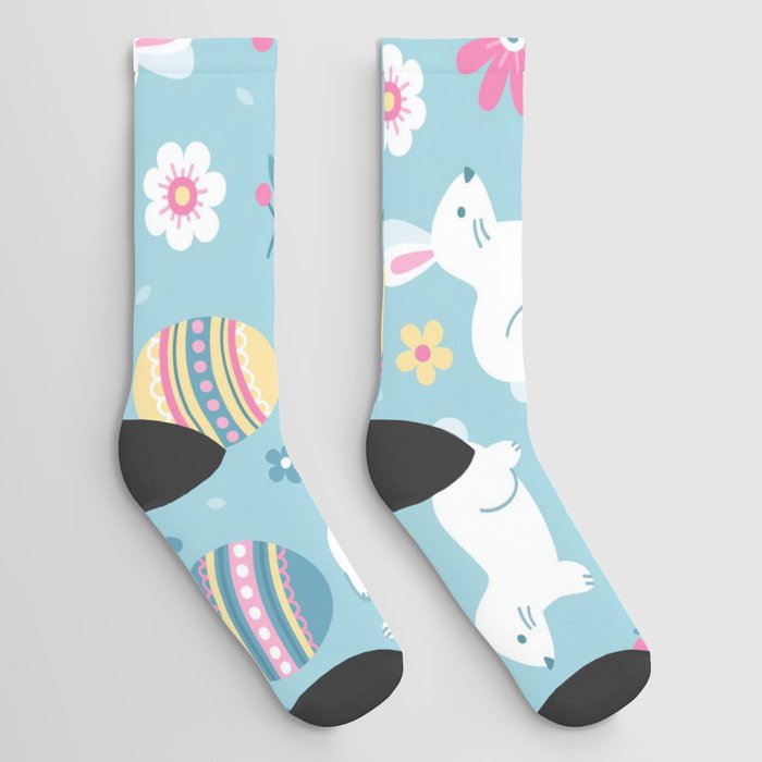 Happy Easter Rabbit Floral Collection Socks