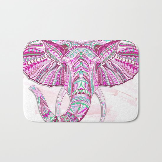 Pink Ethnic Elephant Bath Mat
