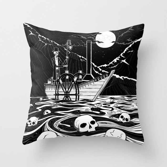 Steamboat across the Styx Throw Pillow