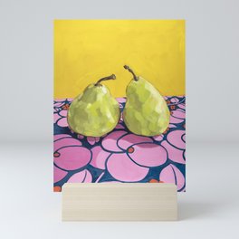 Vibrant Pair of Pears | Colorful and Zesty Still Life Oil Painting Mini Art Print