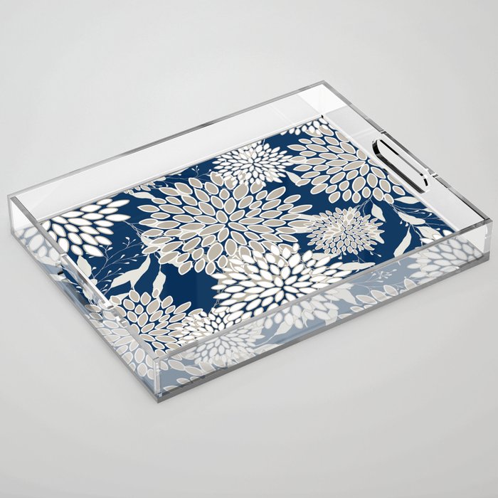 Leaves and Blooms, Blue and Gray Acrylic Tray