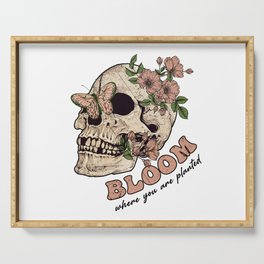 Skull with pink flowers and butterflies Serving Tray