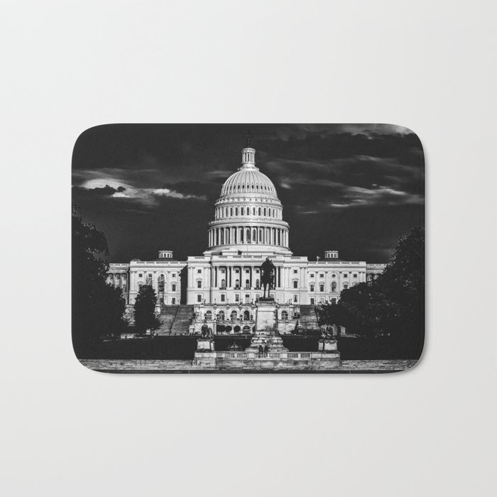 The United States Capitol building in Washington DC black and white Bath Mat