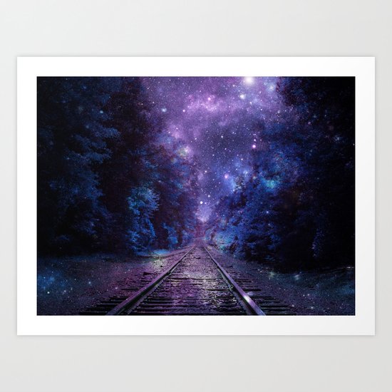 TRAIN tracks Purple Blue Art Print