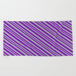 [ Thumbnail: Dark Violet & Dark Sea Green Colored Pattern of Stripes Beach Towel ]