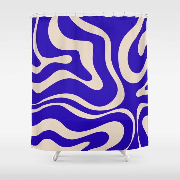 Modern Liquid Swirl Abstract Pattern Square in Cobalt Blue  Shower Curtain