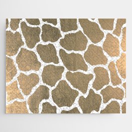 Elegant Hipster Abstract Gold White Giraffe Animal Print Jigsaw Puzzle