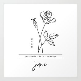 June Birth Flower | Rose Art Print | Nature, Flowers, Rose, Bloom, Illustration, Birthflower, Flora, Painting, Personalized, Meaning 