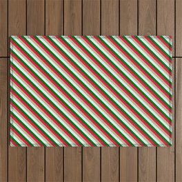 [ Thumbnail: Crimson, Tan, Light Cyan & Dark Green Colored Pattern of Stripes Outdoor Rug ]
