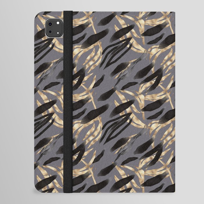 Moody Black Gold Leaves Foliage Pattern iPad Folio Case