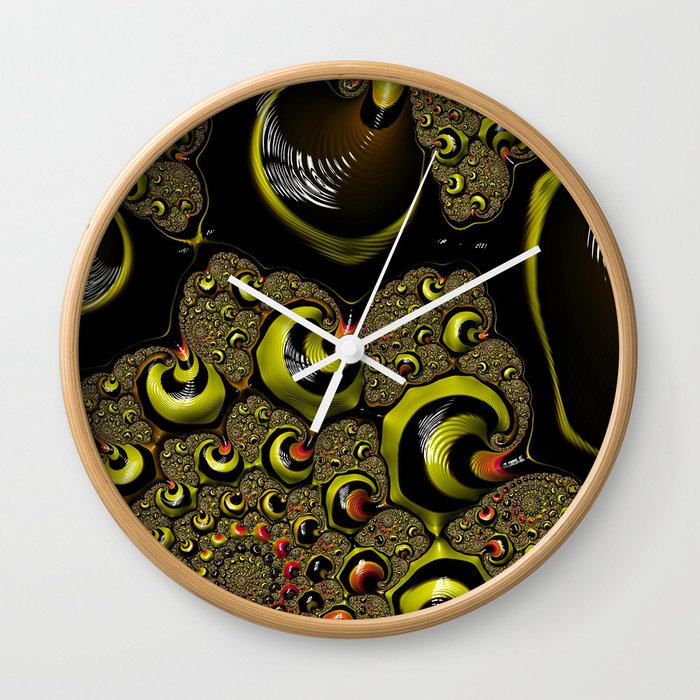 Down The Rabbit Hole Bumble Bee Yellow Black Funky Zebra Stripe Abstract Swirl Fractal Art Design Wall Clock