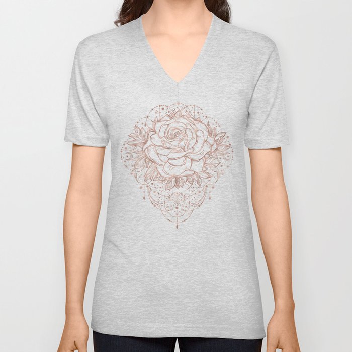 Mandala Lunar Rose Gold V Neck T Shirt